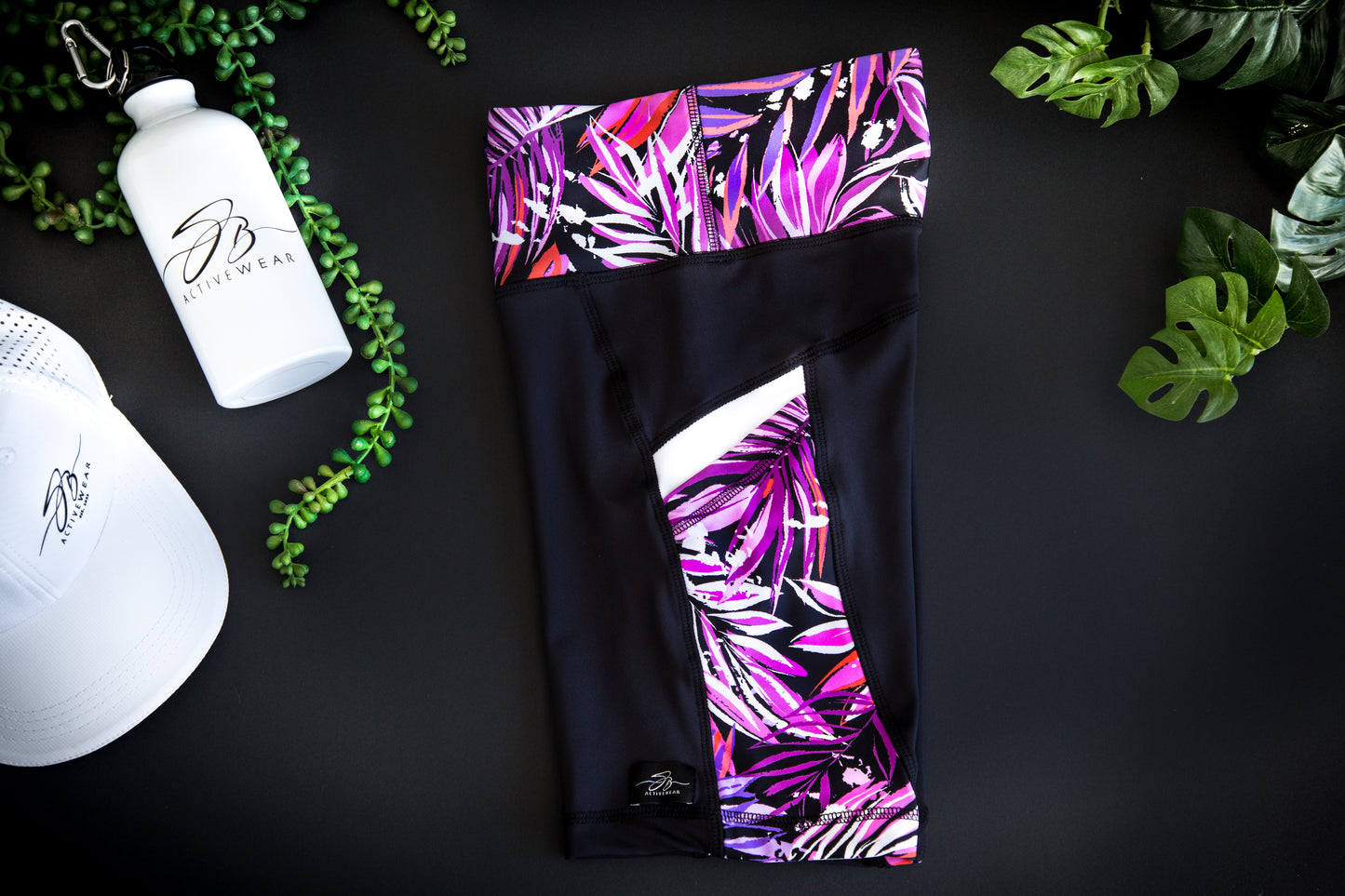 Short Black & Pink Palm Tight
