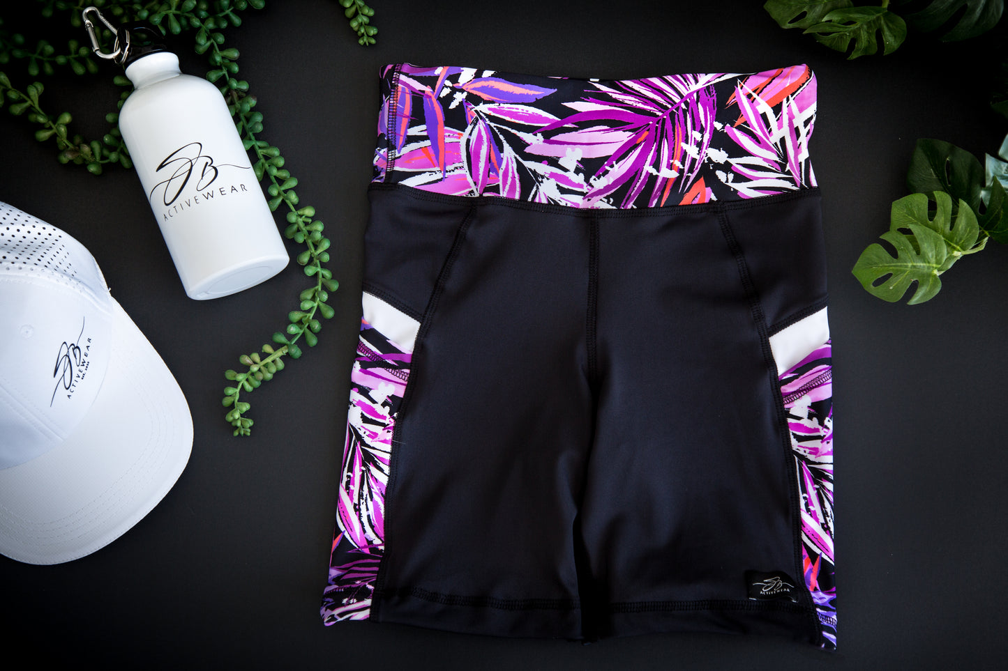 Short Black & Pink Palm Tight